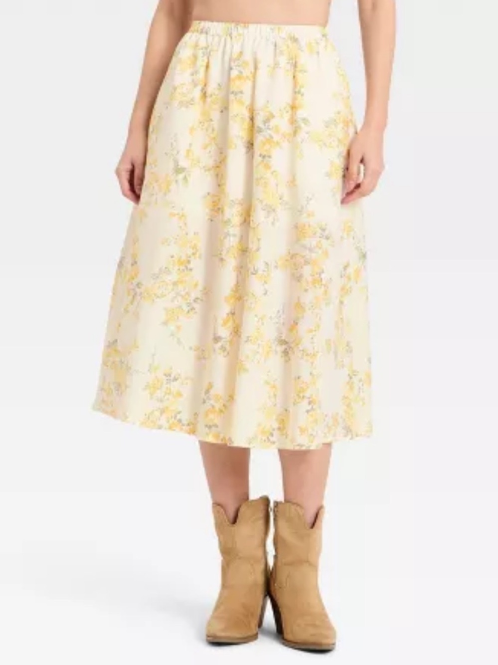 A New Day Women's Pull-On Midi‎ Skirt White Floral L